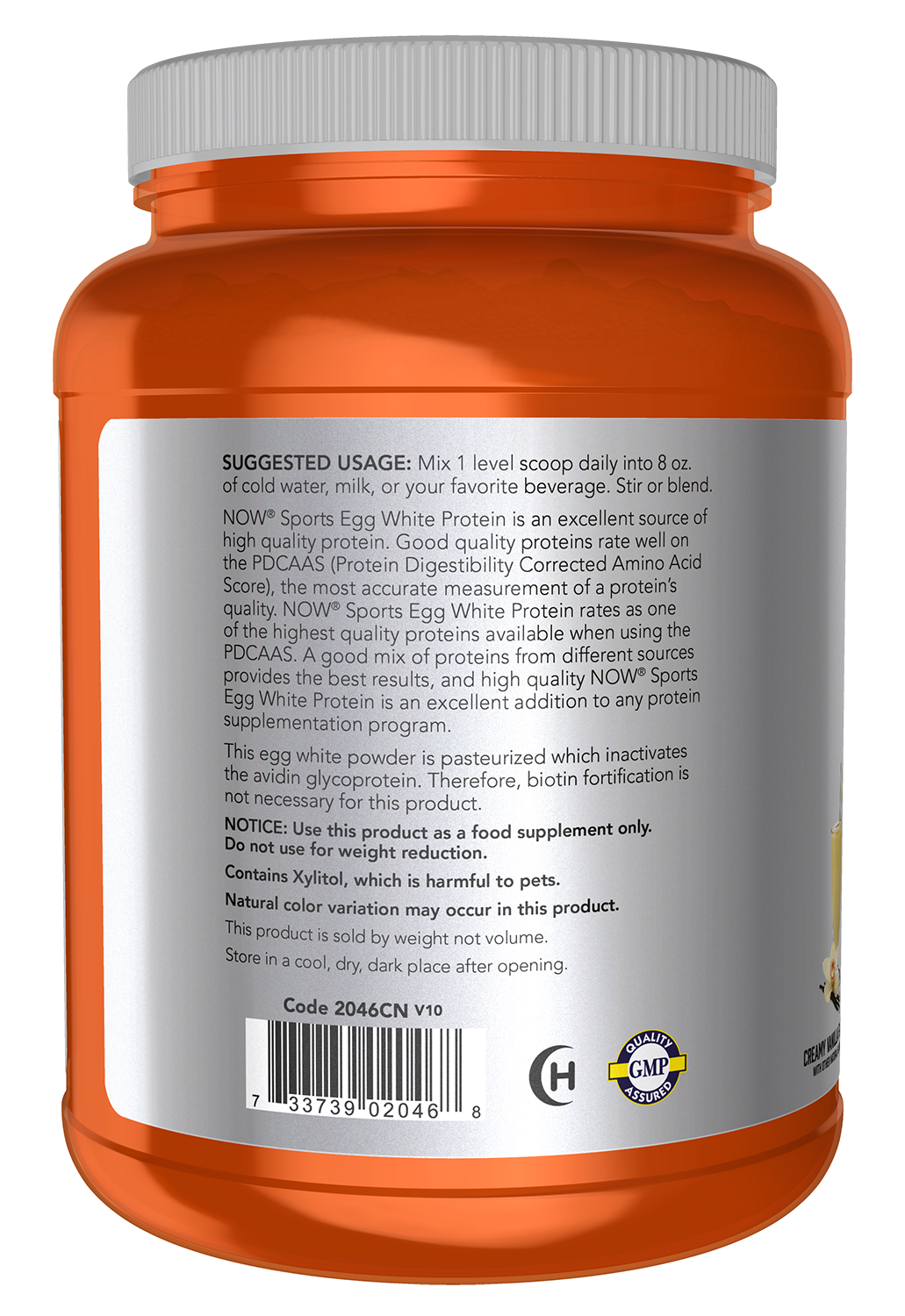 NOW Sports, Egg White Protein, 20g w/BCAAs, Creamy Vanilla Powder, 1.5 lbs