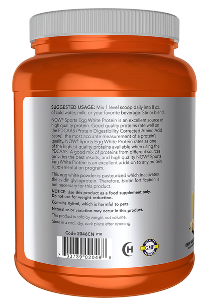 NOW Sports, Egg White Protein, 20g w/BCAAs, Creamy Vanilla Powder, 1.5 lbs