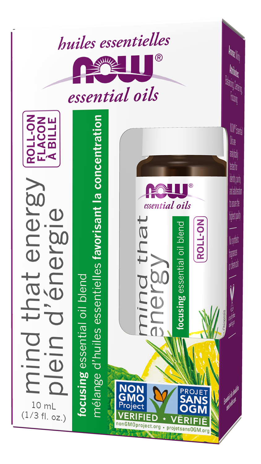 NOW Essential Oils, Mind That Energy Focusing Roll On Blend, 10 mL
