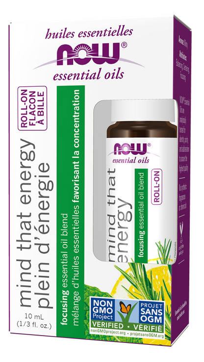 NOW Essential Oils, Mind That Energy Focusing Roll On Blend, 10 mL