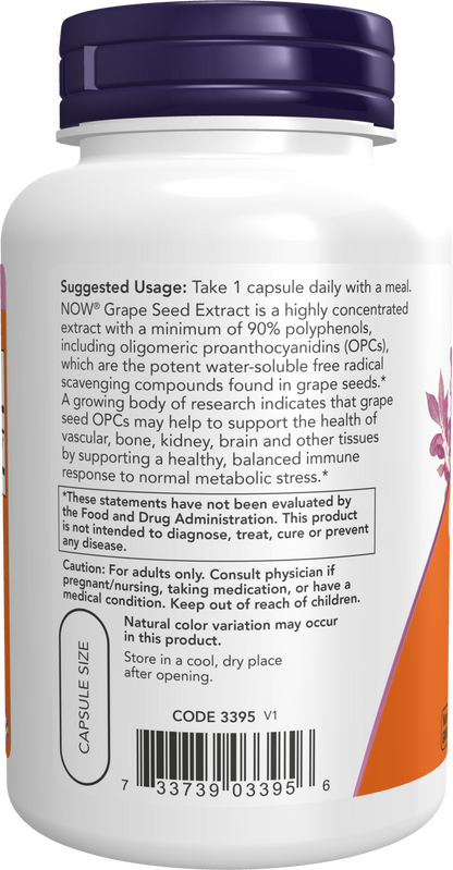 NOW Supplements, Grape Seed Extract, Maximum Strength 500 mg, 90 Veg Caps