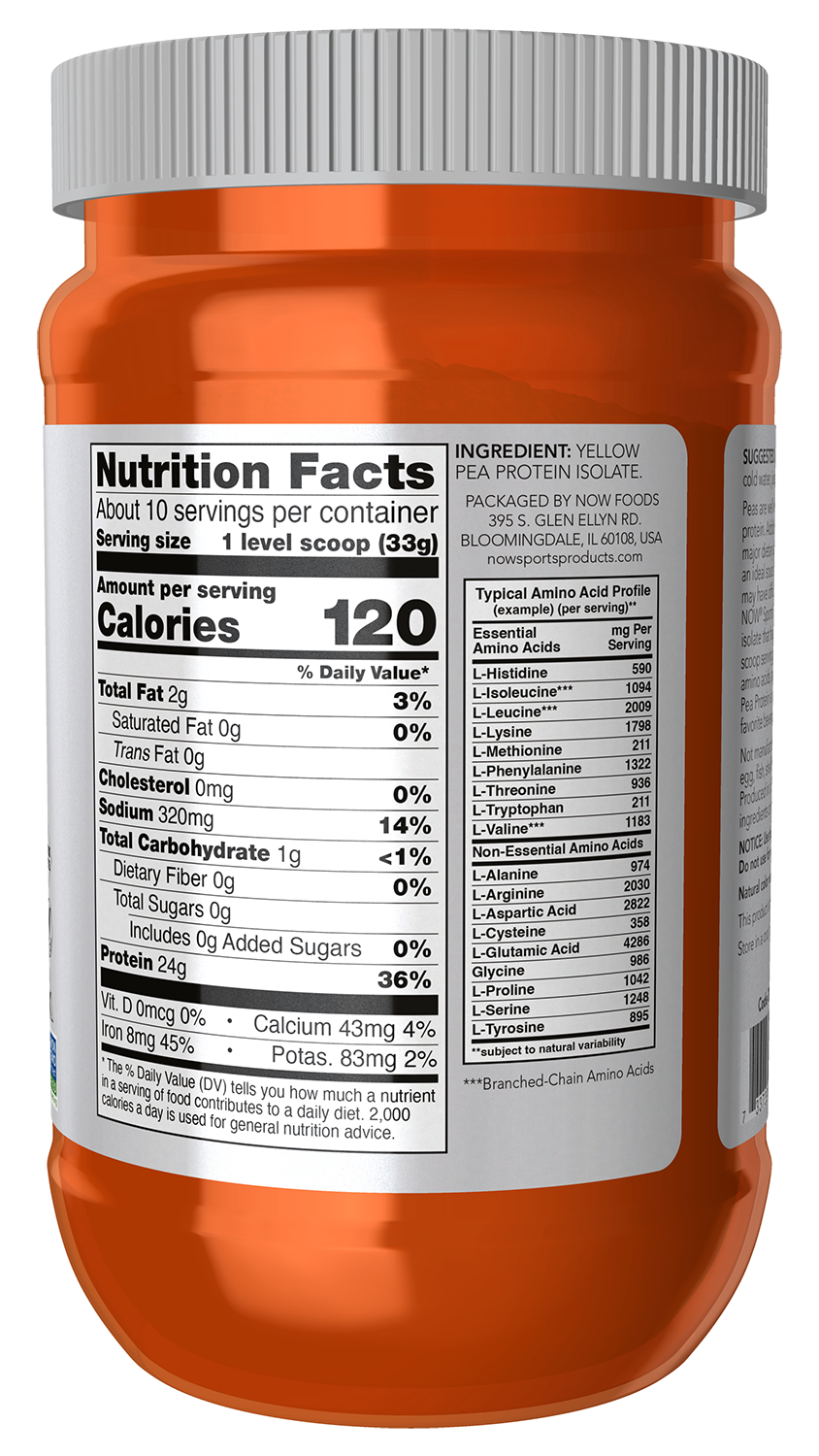 NOW Sports, Pea Protein 24 g, Easily Digested, Unflavored Powder, 12 oz