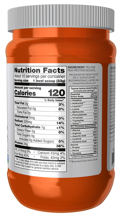 NOW Sports, Pea Protein 24 g, Easily Digested, Unflavored Powder, 12 oz
