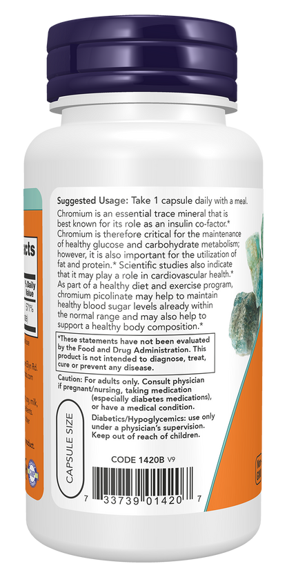 NOW Supplements, Chromium Picolinate 200 mcg, 100 Veg Caps