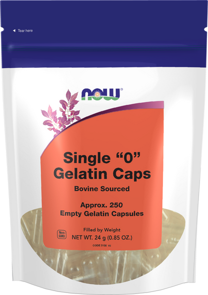 NOW Supplements, Empty Gelatin Caps, Single "0", Bovine, 250 Gel Caps