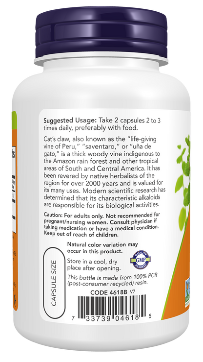NOW Supplements, Cat's Claw  500 mg,Herbal Supplement, 100 Veg Caps