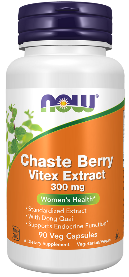 NOW Supplements, Chaste Berry Vitex Extract 300 mg w/Dong Quai, 90 Veg Caps