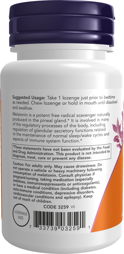 NOW Supplements, Melatonin 3mg, Healthy Sleep Cycle*, 180 Chewable Lozenges