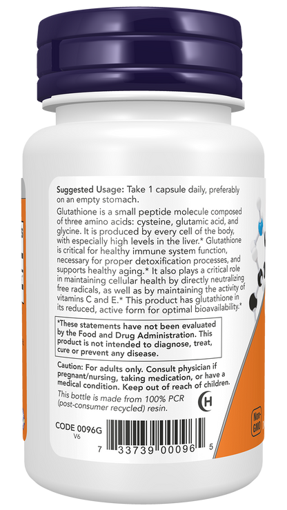 NOW Supplements, Glutathione 250 mg, Detoxification Support*, 60 Veg Caps