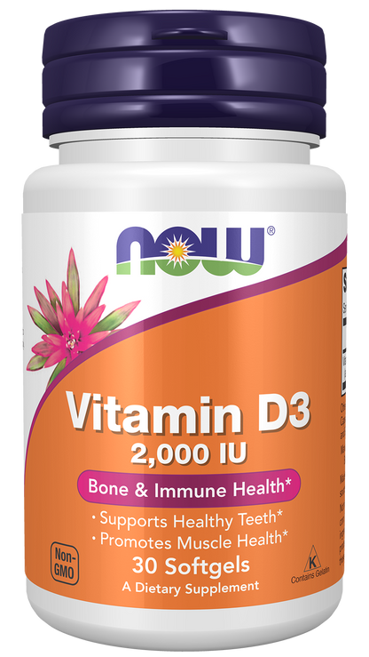 NOW Supplements, Vitamin D-3 2,000 IU, Structural Support*, 30 Softgels