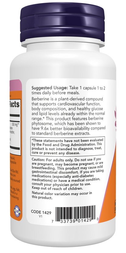 NOW Foods Berberine Phytosome, Supports Glucose Metabolism*, 60 Veg Caps
