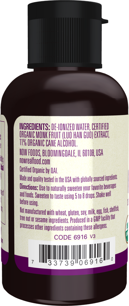 NOW Foods, Organic Monk Fruit, Zero-Calorie Liquid Sweetener, 2 fl. oz