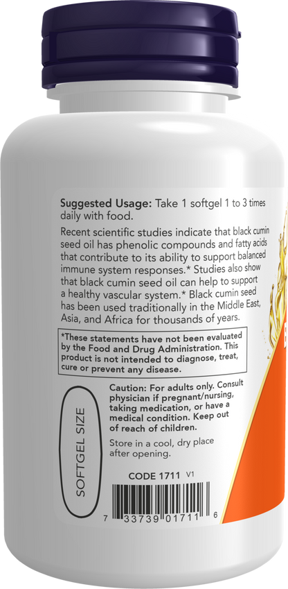 NOW Supplements, Black Cumin Seed Oil 1,000 mg, 60 Softgels
