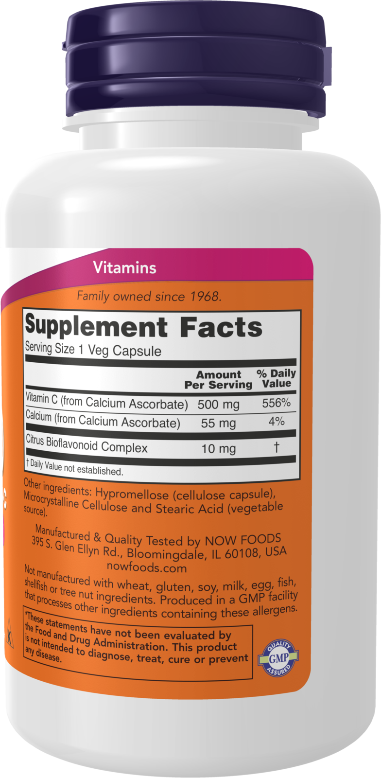 NOW Supplements, Vitamin C-500 Calcium Ascorbate, 100 Veg Caps