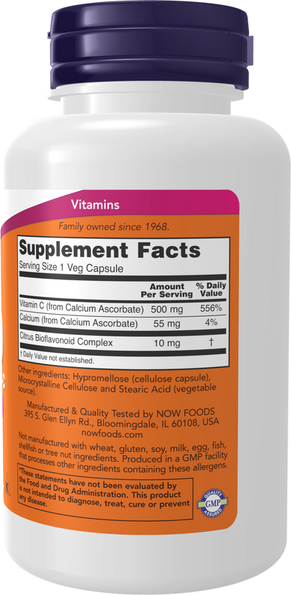 NOW Supplements, Vitamin C-500 Calcium Ascorbate, 100 Veg Caps