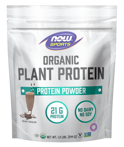 NOW Sports Organic Plant Protein 21 g, Chocolate, Vegan Powder, 1.2 lbs