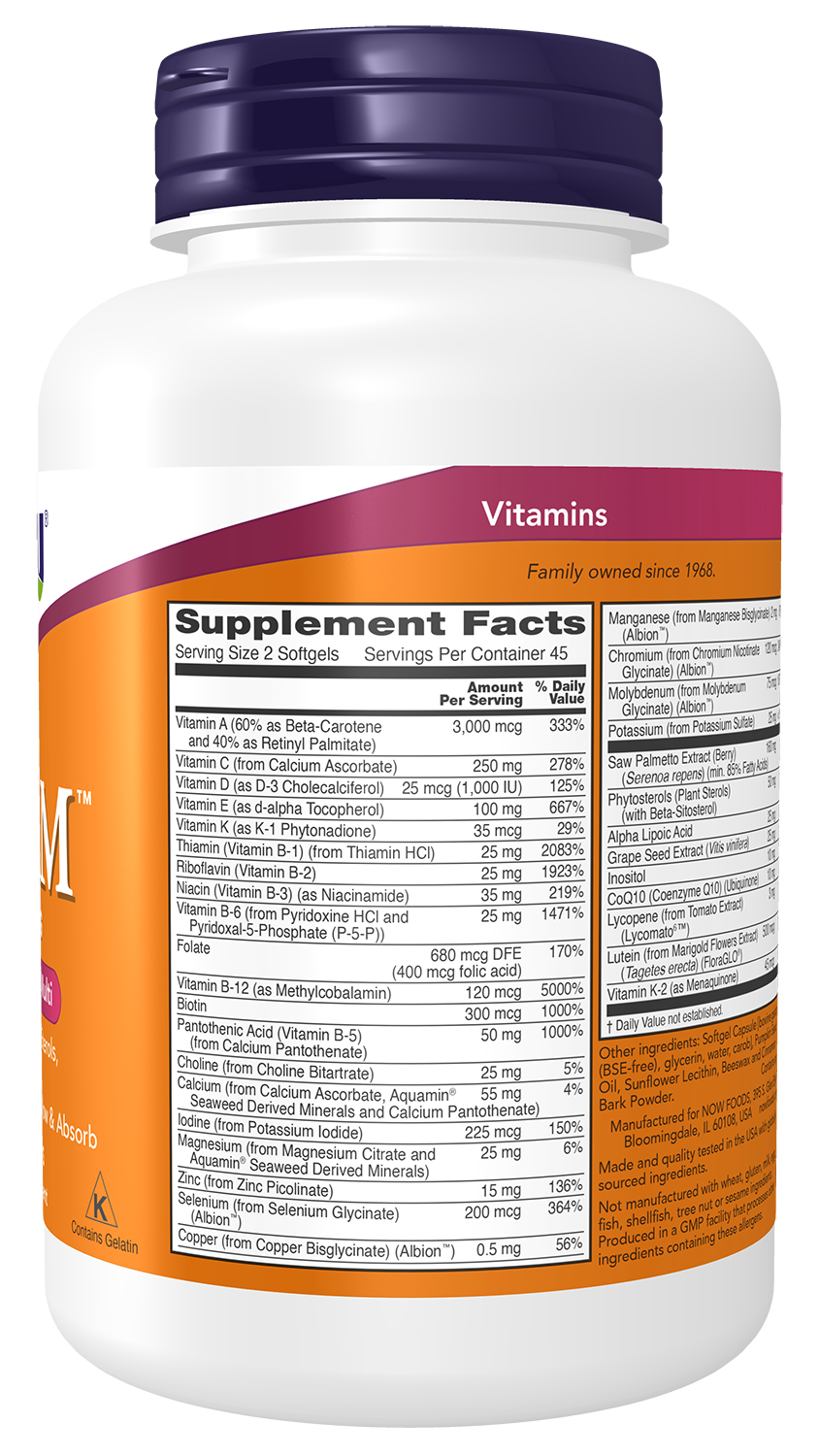 NOW Supplements, ADAM™ Men's Multivitamin, 90 Softgels
