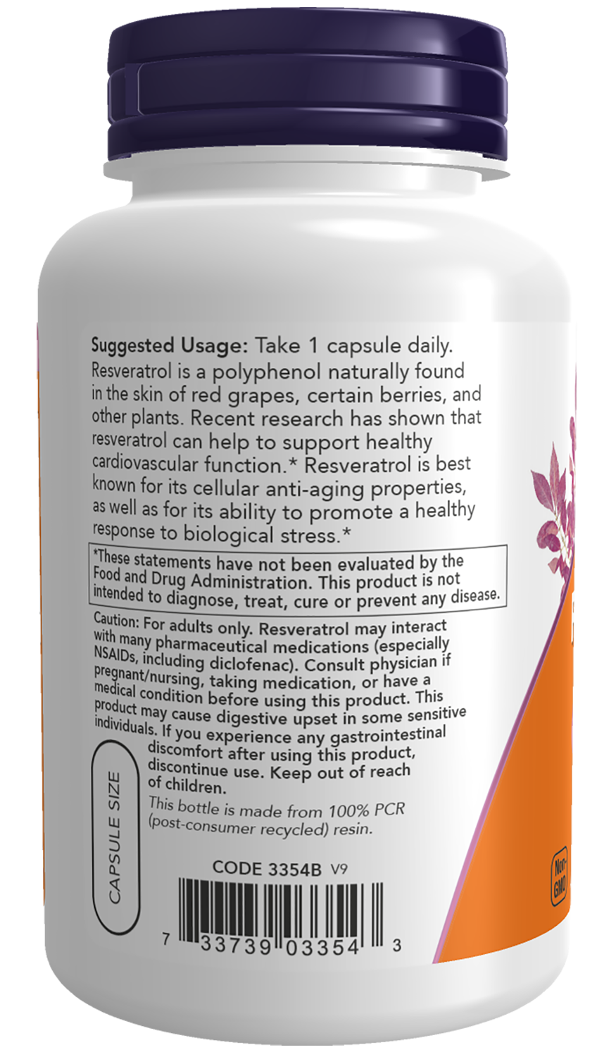 NOW Supplements, Resveratrol 200 mg, Grape Seed Extract, 120 Veg Caps