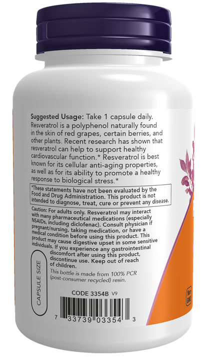 NOW Supplements, Resveratrol 200 mg, Grape Seed Extract, 120 Veg Caps