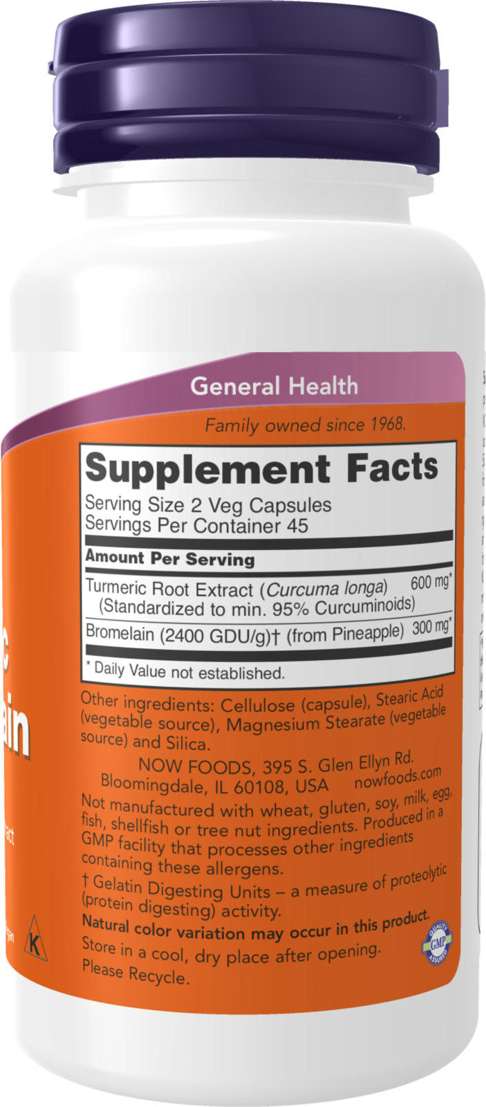 NOW Supplements, Turmeric & Bromelain 2400 GDU/g, 90 Veg Caps