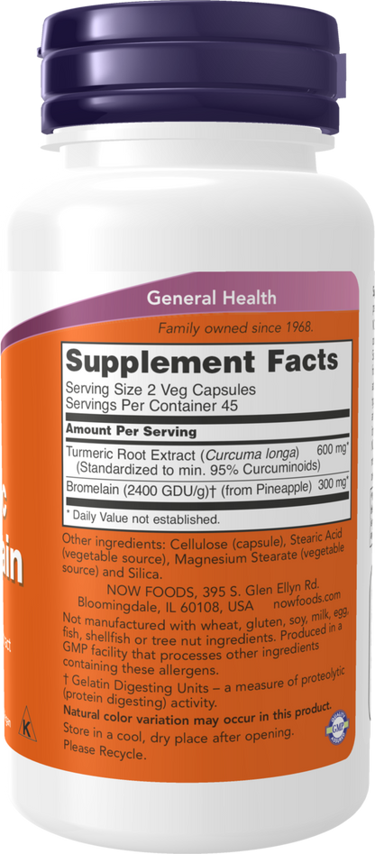 NOW Supplements, Turmeric & Bromelain 2400 GDU/g, 90 Veg Caps