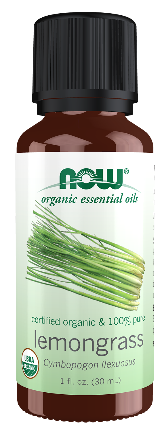 NOW Essential Oils, Organic Lemongrass Oil, Steam Dist., Undiluted,1 fl. oz