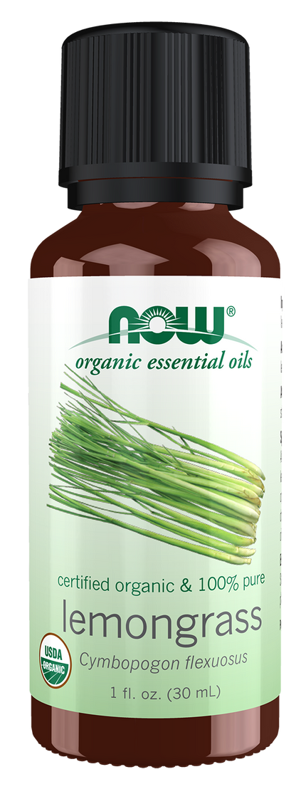 NOW Essential Oils, Organic Lemongrass Oil, Steam Dist., Undiluted,1 fl. oz