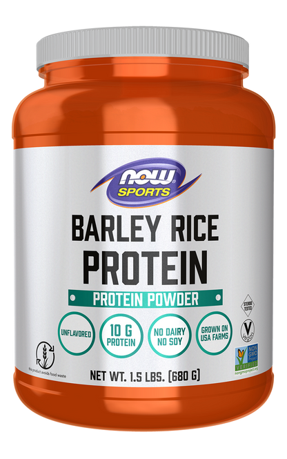 NOW Sports, Barley Rice Protein 10 g, Unflavored Powder, 1.5 lbs.