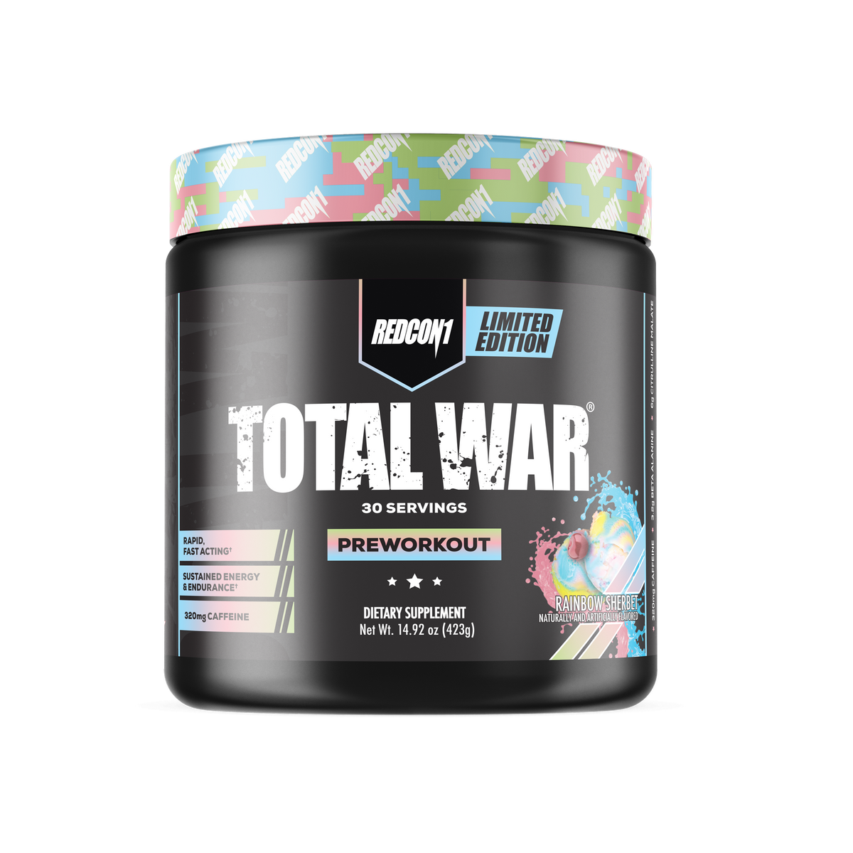 Redcon1 Total War Pre Workout - 30 Servings - Rainbow Sherbet