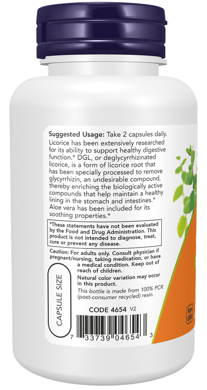 NOW Supplements, DGL with Aloe Vera, 100 Veg Caps