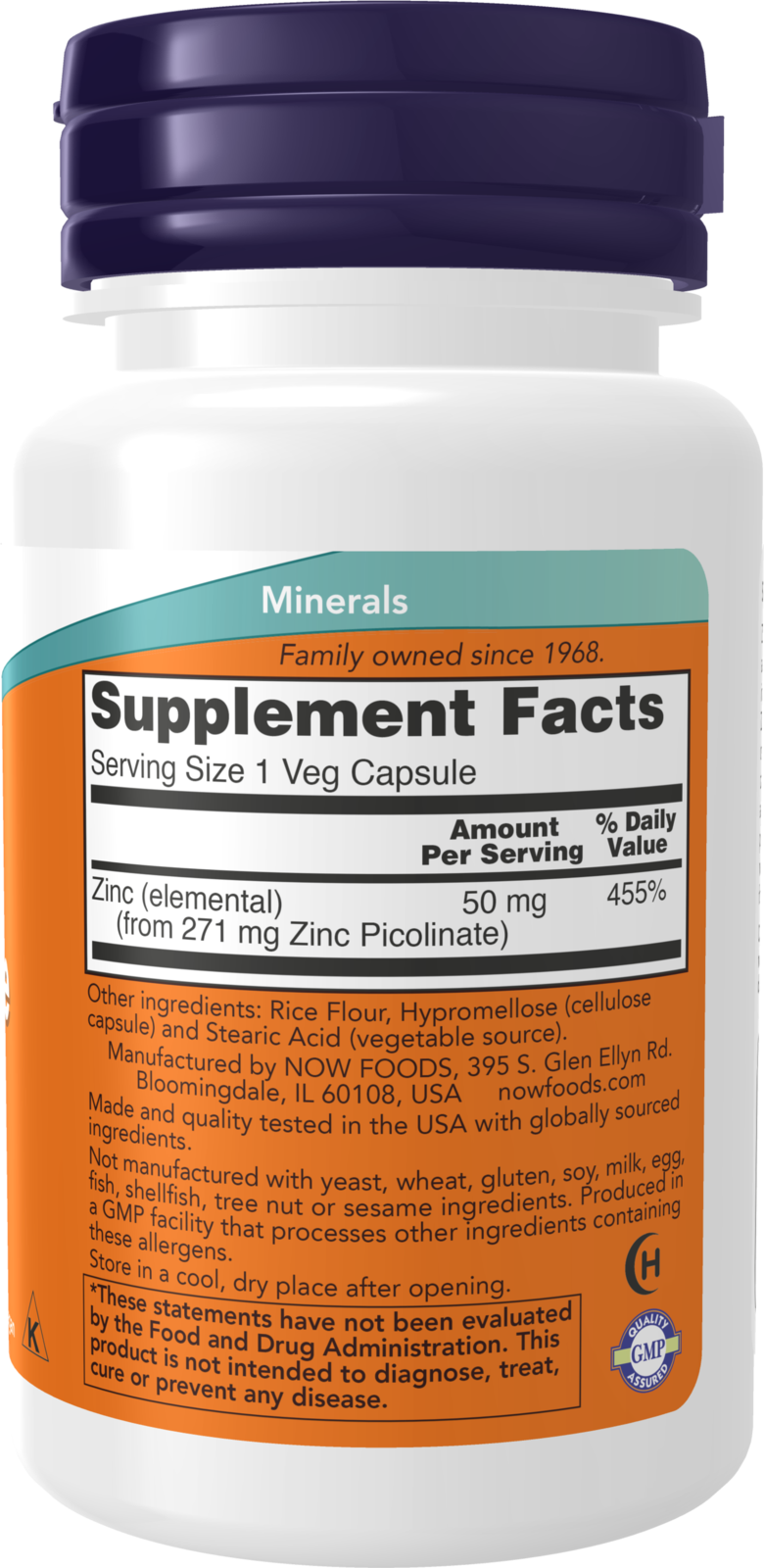 NOW Supplements, Zinc Picolinate 50 mg, Immune Support*, 30 Veg Caps