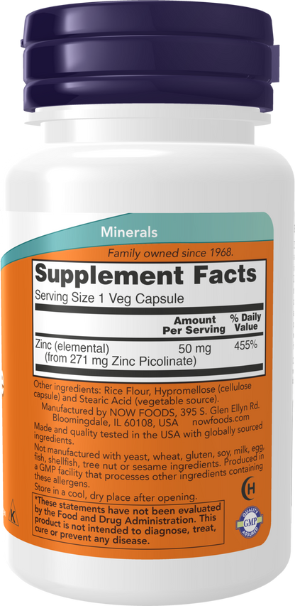 NOW Supplements, Zinc Picolinate 50 mg, Immune Support*, 30 Veg Caps