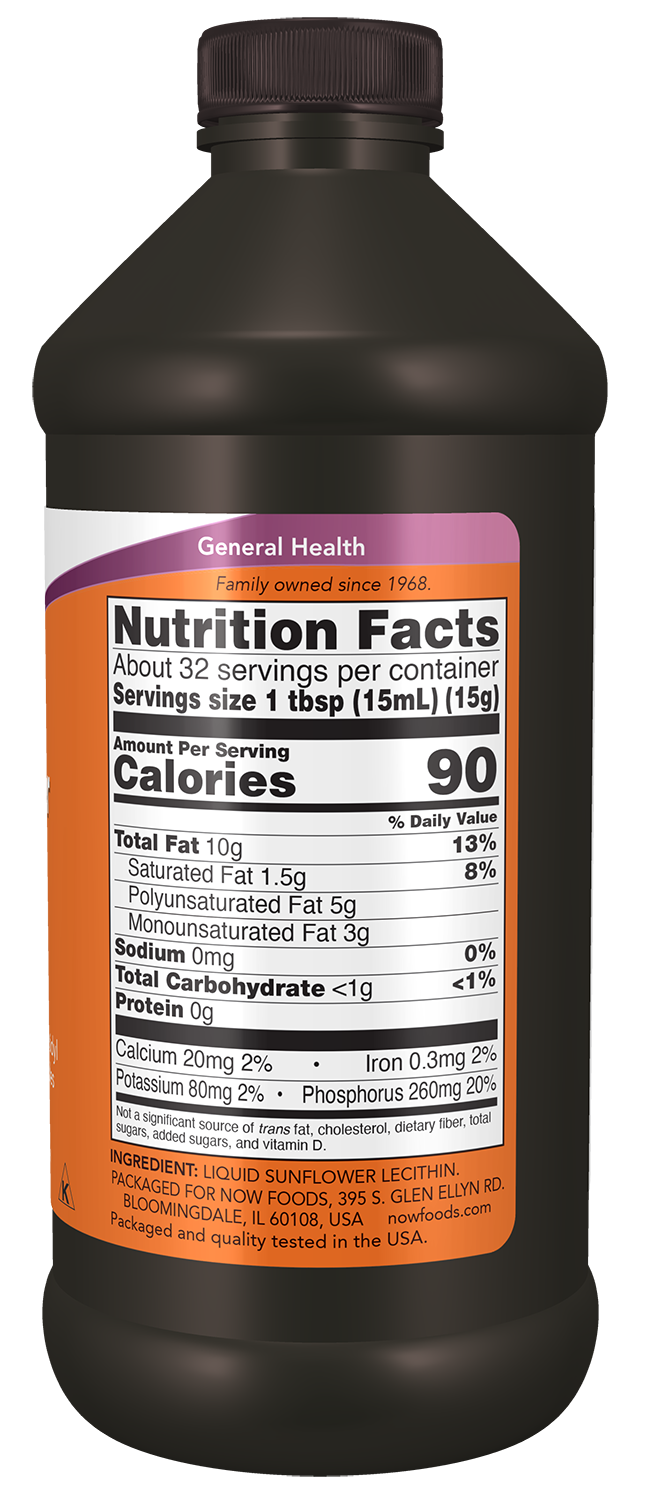 NOW Supplements, Sunflower Lecithin with naturally occurring Phosphatidyl Choline and Other Phosphatides, Liquid, 16-Ounce