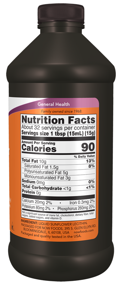 NOW Supplements, Sunflower Lecithin with naturally occurring Phosphatidyl Choline and Other Phosphatides, Liquid, 16-Ounce
