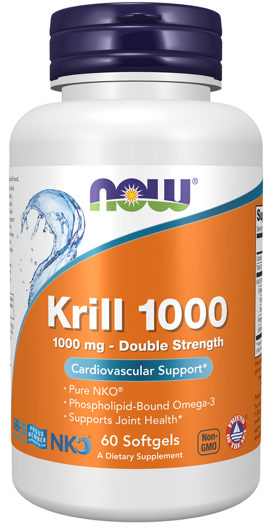 NOW Supplements, Krill 1000 mg, Phospholipid-Bound Omega-3, 60 Softgels