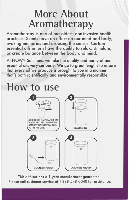 NOW Solutions, Portable, Travel USB Ultrasonic Aromatherapy Oil Diffuser