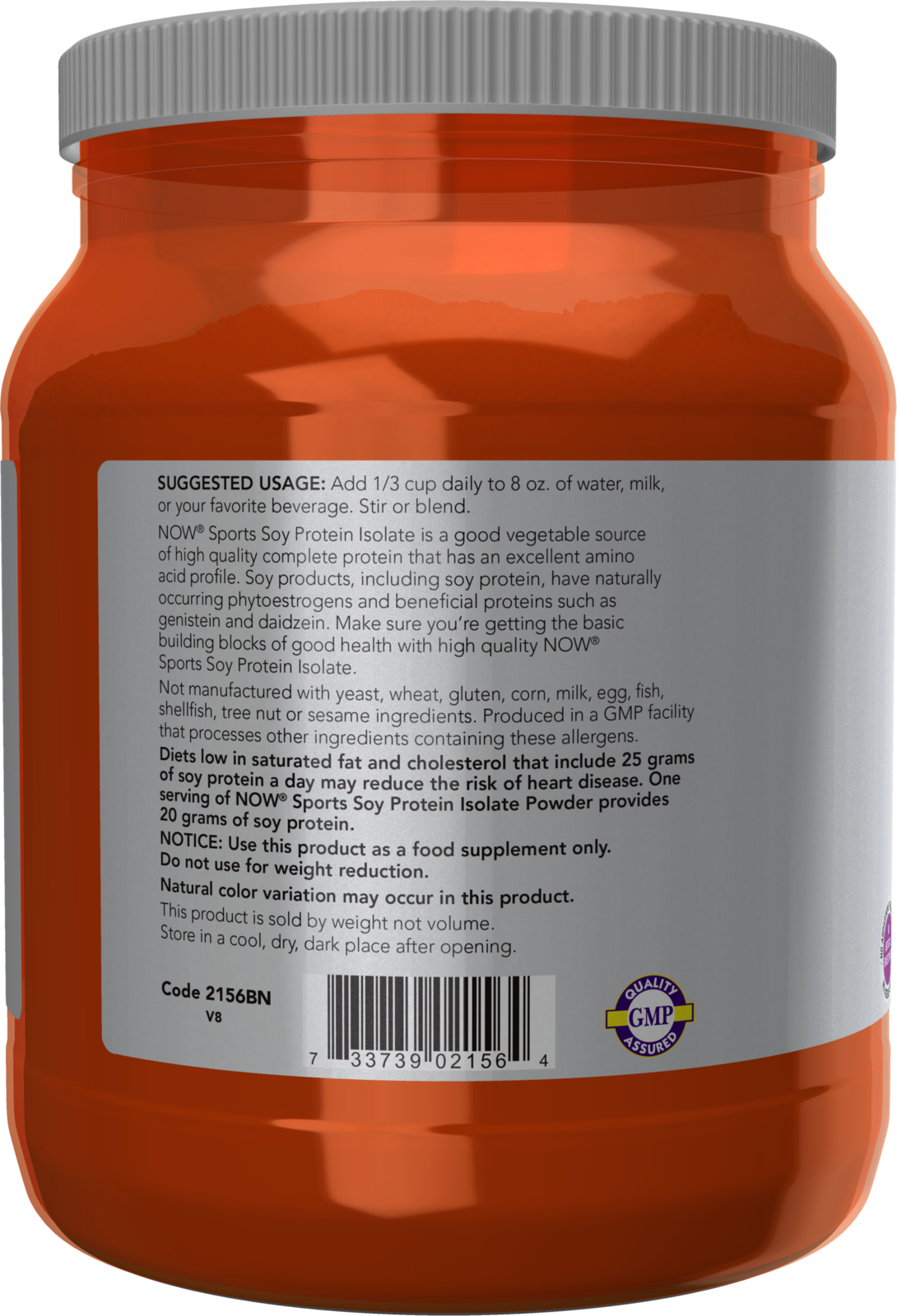 NOW Sports, Soy Protein Isolate 20g, Unflavored Powder, 1.2 lbs