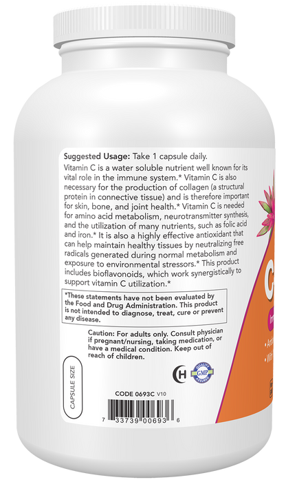 NOW Supplements, Vitamin C-1,000 with 100 mg of Bioflavonoids, 500 Veg Caps