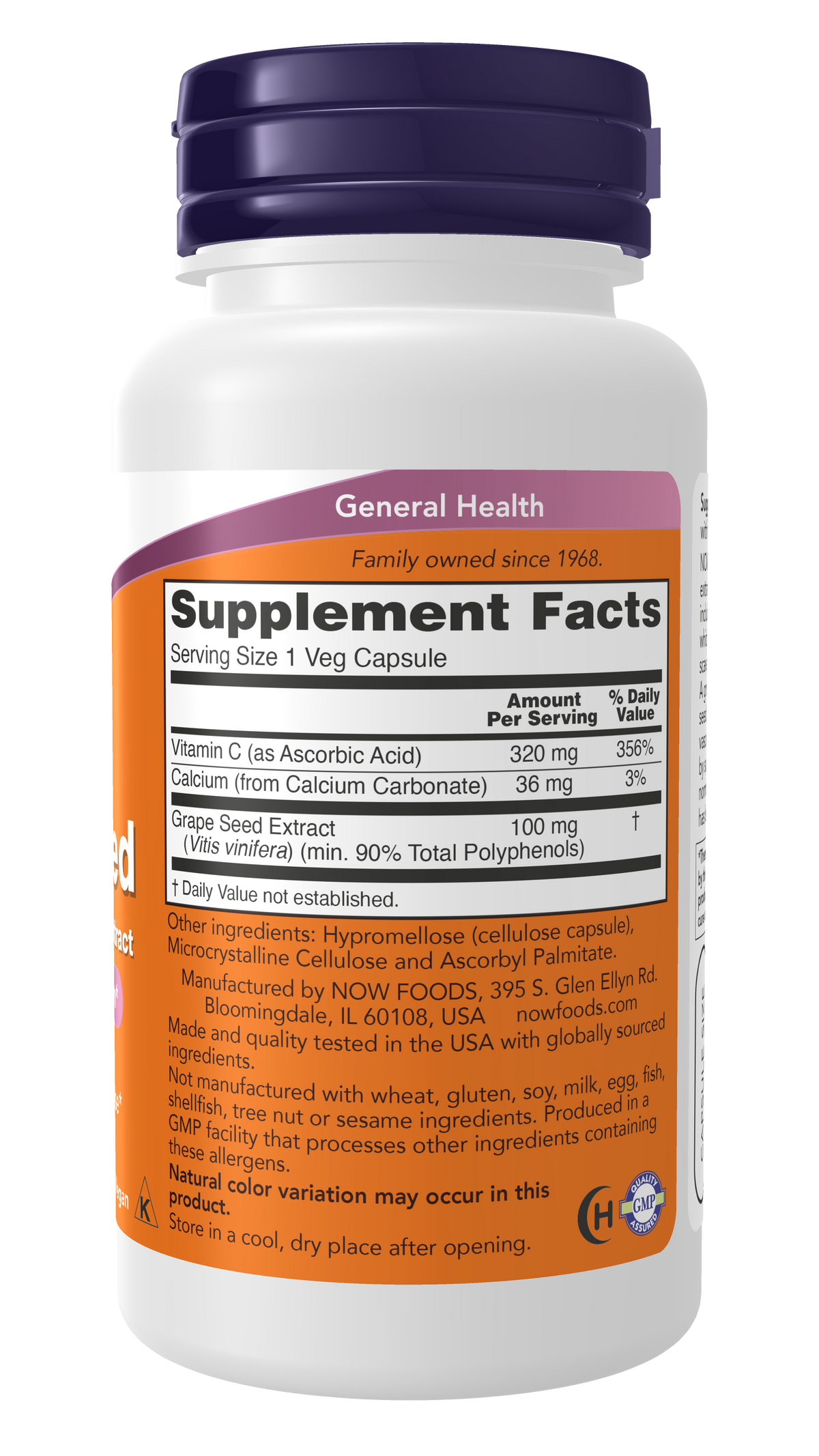 NOW Supplements, Grape Seed 100 mg, with Vitamin C, 100 Veg Caps