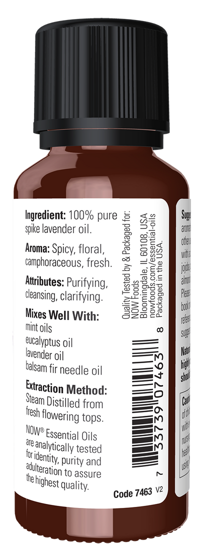 NOW Essential Oils, Spike Lavender, Steam Distilled, Undiluted, 1 fl. oz
