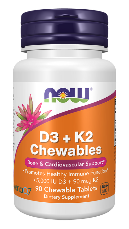 NOW Supplements, D-3 & K-2 Chewables, 90 Chewables Tablets