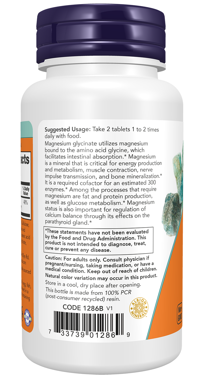 NOW Supplements, Magnesium Glycinate, Highly Absorbable Form, 90 Tablets