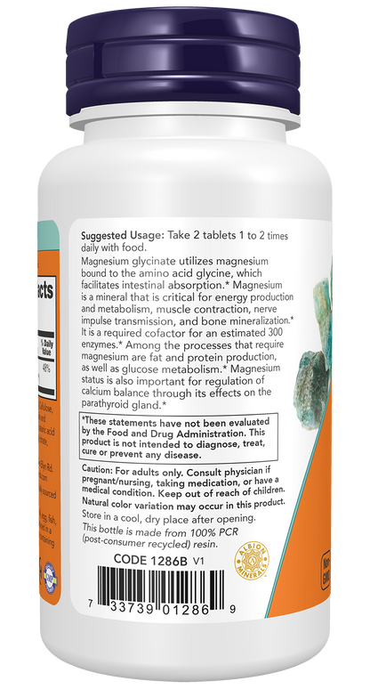 NOW Supplements, Magnesium Glycinate, Highly Absorbable Form, 90 Tablets