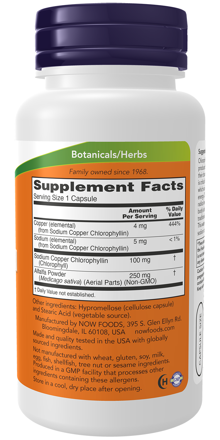 NOW Supplements, Chlorophyll 100 mg with Alfalfa, 90 Veg Caps