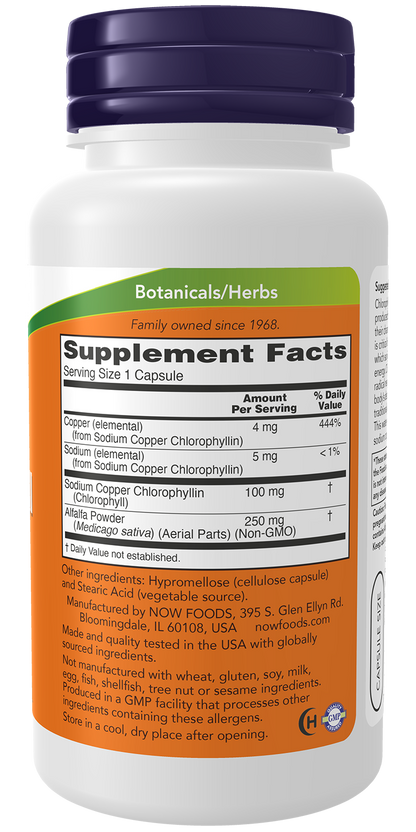 NOW Supplements, Chlorophyll 100 mg with Alfalfa, 90 Veg Caps
