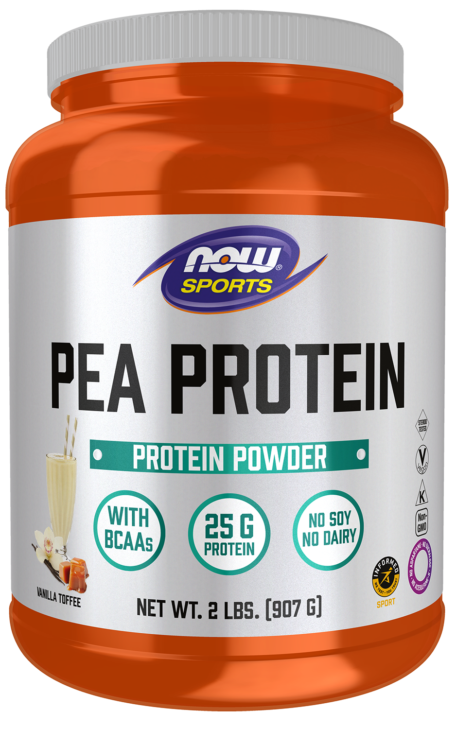 NOW Sports, Pea Protein 25 g With BCAAs, Vanilla Toffee, 2 lbs