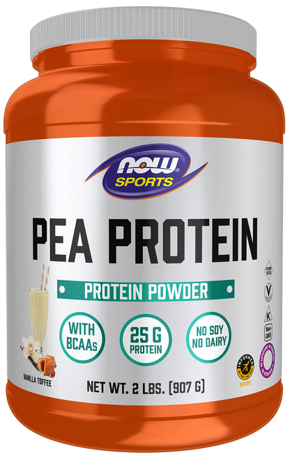NOW Sports, Pea Protein 25 g With BCAAs, Vanilla Toffee, 2 lbs