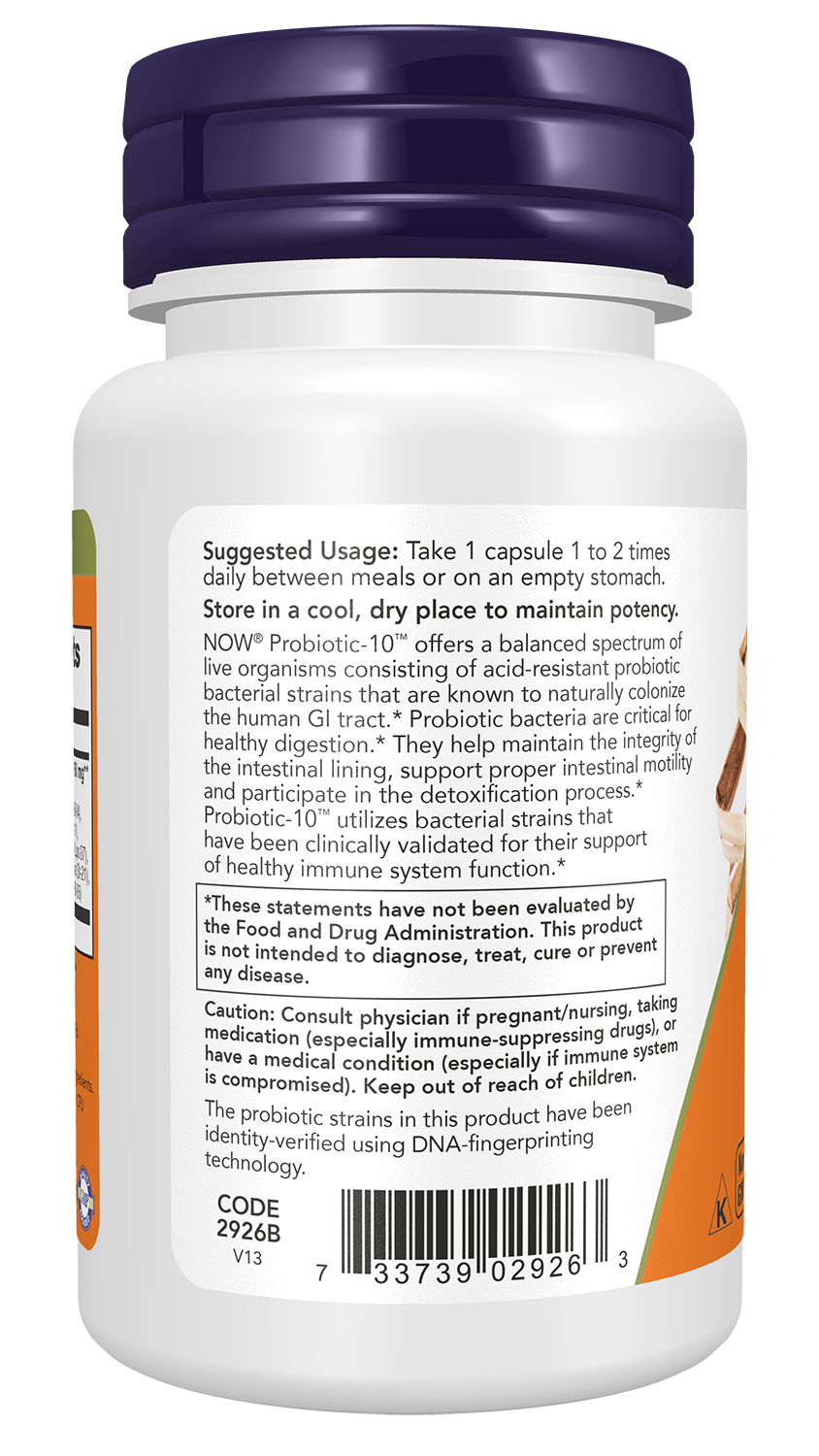 NOW Supplements, Probiotic-10™, 25 Billion, with 10 Probiotic Strains, Dairy, Soy and Gluten Free, Strain Verified, 50 Veg Capsules