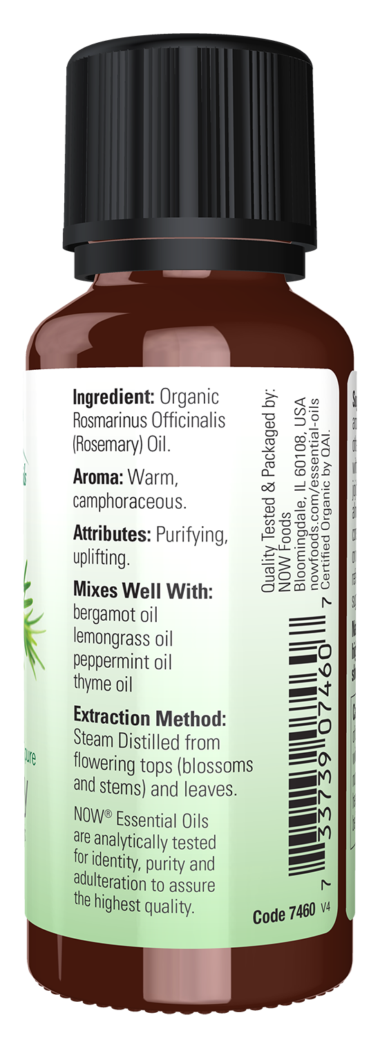 NOW Essential Oils, Organic Rosemary Oil, Steam Dist., Undiluted, 1 fl. oz