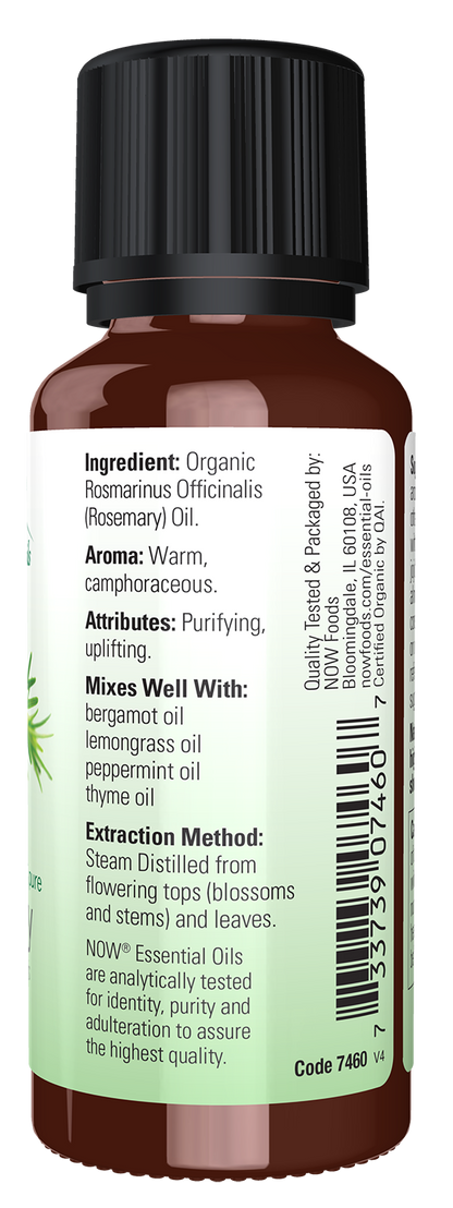 NOW Essential Oils, Organic Rosemary Oil, Steam Dist., Undiluted, 1 fl. oz